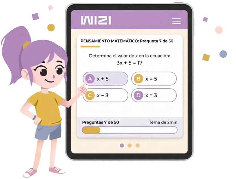 Estudiante usando la app WIZI para preparar el examen Acredita-Bach